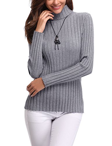 Abollria Basic Jersey Mujer Primavera Suéter Cuello Alto Invierno Pullover de Punto Otoño Manga Larga Sweater Turtleneck Top Gris, XL