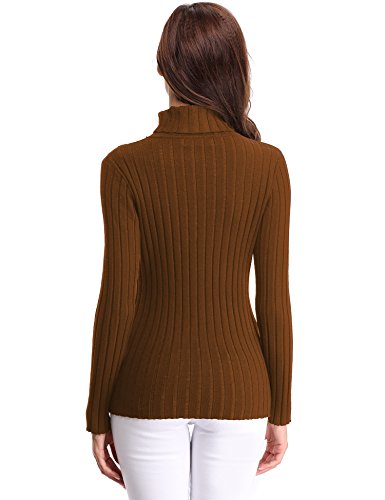 Abollria Basic Jersey Mujer Primavera Suéter Cuello Alto Invierno Pullover de Punto Otoño Manga Larga Sweater Turtleneck Top Marrón, M