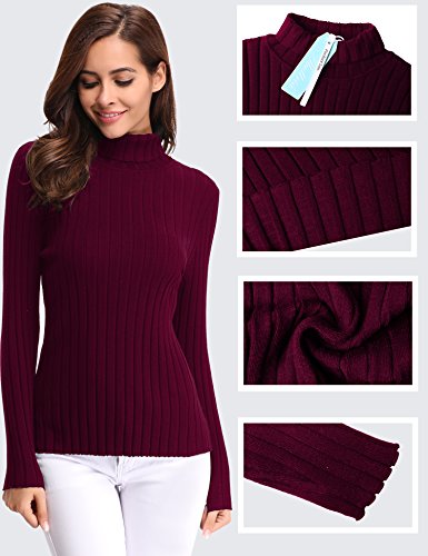 Abollria Basic Jersey Mujer Primavera Suéter Cuello Alto Invierno Pullover de Punto Otoño Manga Larga Sweater Turtleneck Top Rojo, XL