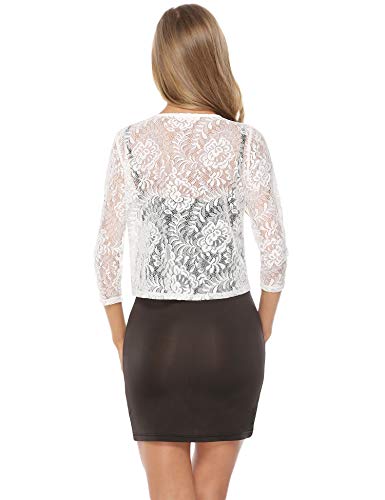 Abollria Bolero Manga Corta Mujer para Fiesta Boda Bordado Chaqueta Corta Primavera Torera Elegante Cárdigan Corto para Verano, Blanco, S