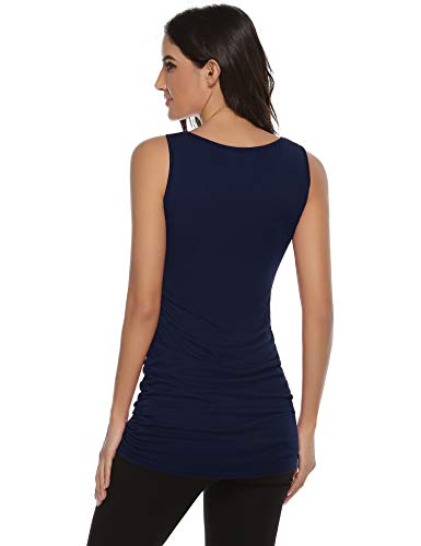 Abollria Camiseta Larga sin Mangas para Mujer Verano Casual Camiseta de Tirantes con Arrugado Basic Long Tank Top de Algodón con Cuello Redondo