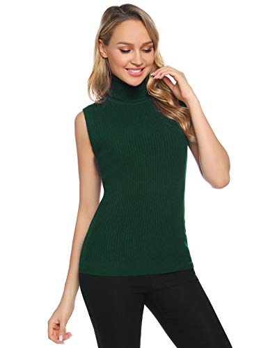 Abollria Camisetas sin Mangas Cuello Alto para Mujer Suéteres Turtleneck Jersey Pullover sin Manga Delgado Tops de Punto Acanalado para Primavera Otoño Invierno