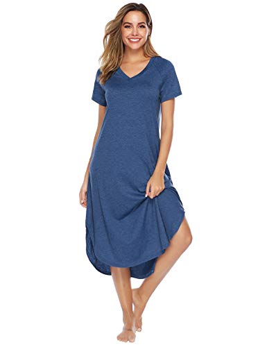 Abollria Camisón Mujer Algodon Verano,Camisones Casual Manga Corta Vestido Informal Cuello en V Tallas Grandes Ropa de Dormir