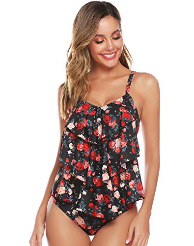 Abollria Mujer Tankinis sin Hombros Conjunto de Bañador Dos Piezas Traje de Baño Sexy Swimsuit Vintage Ropa de Baño para Verano