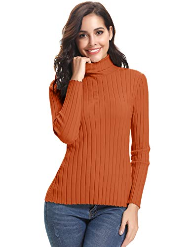 Abollria Suéter de Punto Mujer Elegante Jersey Cuello Alto Elástico Turtleneck Pullover Sweater Manga Larga para Primavera Otoño Invierno Naranja, S