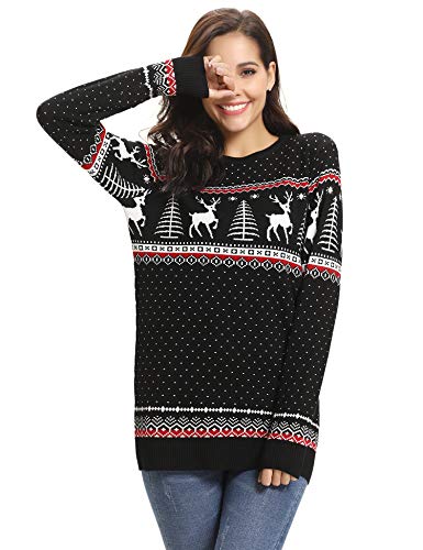 Abollria Suéteres Navideños Jersey de Navidad Pullover de Punto para Mujer Hombre Nina Niño