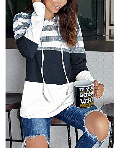 ABRAVO Mujer Sudadera con Capucha Manga Larga Jerséis Sueltos Sudadera con Estampado la Camiseta Otoño Invierno Mujer Chándal (2XL, Rayado Blanco)