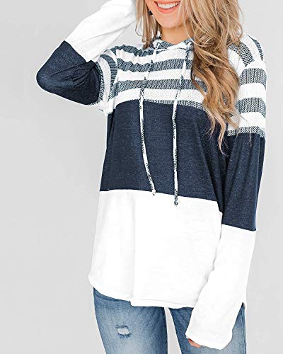 ABRAVO Mujer Sudadera con Capucha Manga Larga Jerséis Sueltos Sudadera con Estampado la Camiseta Otoño Invierno Mujer Chándal (2XL, Rayado Blanco)