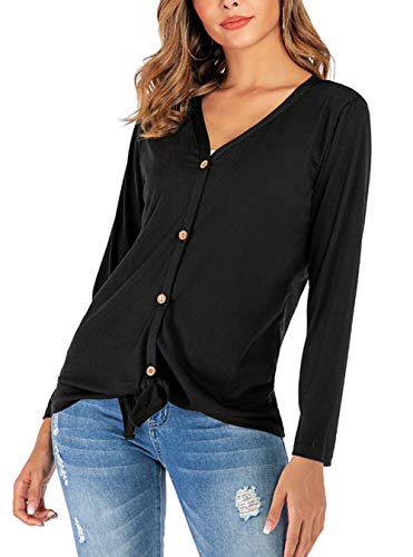 Abrigo de Manga Larga Camisetas sin Mangas Mujer Waffle para Mujer Tejido Blusa Túnica Nudo de Corbata Henley Tops Camisas Sueltas de Corte Suelto