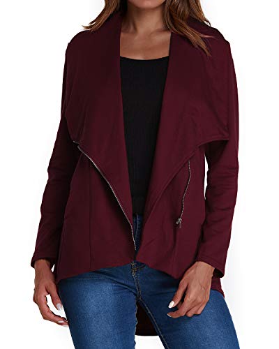 ACHIOOWA Chaqueta Corta Mujer Manga Larga Tops Casual Blusa Cárdigan con Frente Abierto Abrigos Solapa Oficina Vino Rojo 2XL