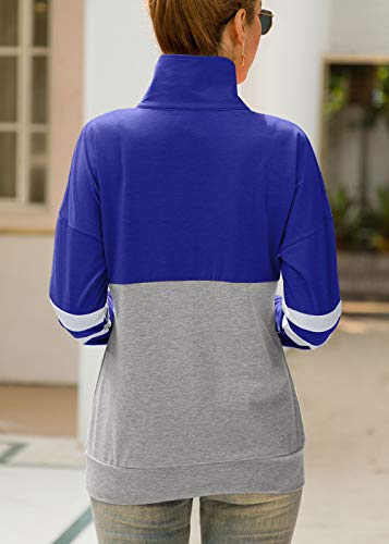 Acramy - Sudadera de manga larga con cremallera para mujer azul M