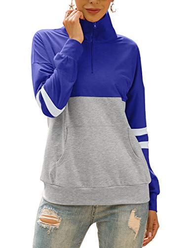 Acramy - Sudadera de manga larga con cremallera para mujer azul M