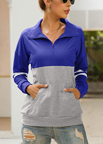 Acramy - Sudadera de manga larga con cremallera para mujer azul M