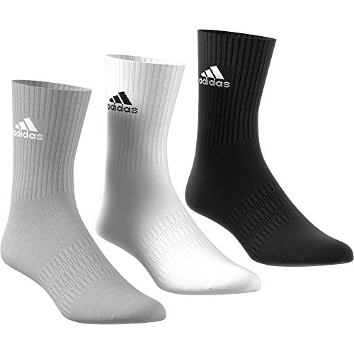 adidas Cushioned Crew Calcetines, Multicolor (Negro/Gris/Blanco), L (Pack de 3) Unisex adulto