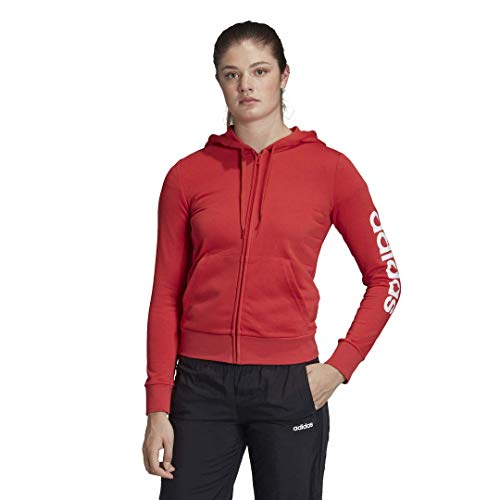 adidas Essentials - Chaqueta con capucha con cremallera completa para mujer, color escarlata, XS