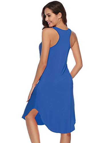 Aibrou Camisón Mujer Algodon Verano Corto,Vestidos Pijama Casual Comodo y Suave Casual sin Manga S-XXL (S, Azul)