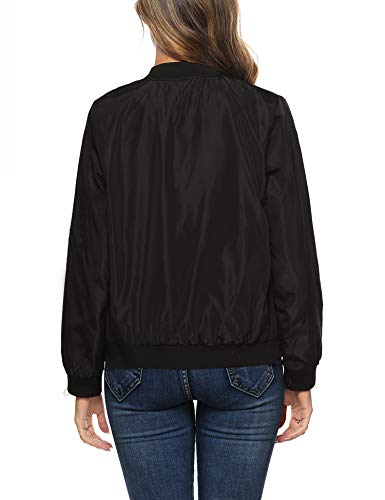 Aibrou Chaqueta Bomber Mujer Invierno,Cazadora Oversize,Suelto y cómodo Estilo Neutro,Casual Uniforme Beisbol con Cremallera,Cazadora Bomber Chaqueta Ligera (Negro, L)