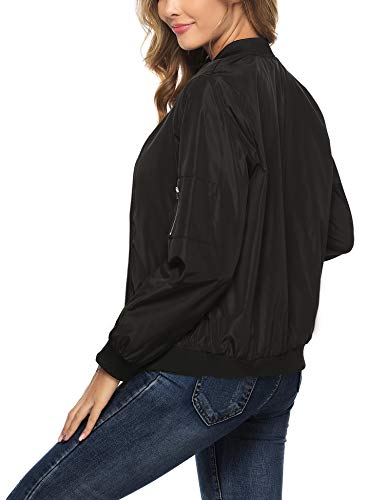 Aibrou Chaqueta Bomber Mujer Invierno,Cazadora Oversize,Suelto y cómodo Estilo Neutro,Casual Uniforme Beisbol con Cremallera,Cazadora Bomber Chaqueta Ligera (Negro, L)