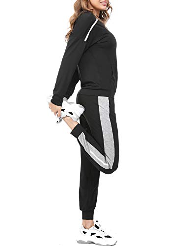 Aibrou Conjunto Chándal de Mujer Sudadera con Cremallera y Pantalones, Trajes de 2 Piezas Deporta Moda de Manga Larga Ropa de salón Corredores, (Negro , XL)