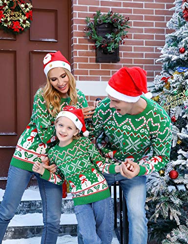 Aibrou Jersey Suéter de Navidad Familia,Pullover Monigote de Nieve Jerséis de Punto Cómodo y Cálido Mujer Hombre y Niños