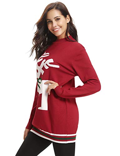 Aibrou Jersey Suéter de Navidad Mujer,Jerséis de Punto Ciervo y muñeco de Nieve Cuello Redondo Suelto Linda y Moda Regalo Ideal para Mujeres