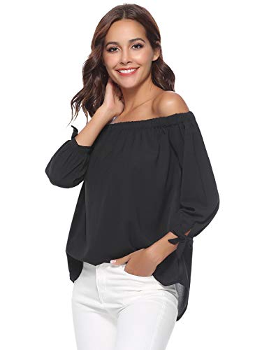 Aibrou Mujer Fuera de la Camisa del Hombro, 3/4 Manga Blusas Casuales Top Camiseta Vestido túnica Swing Estilo