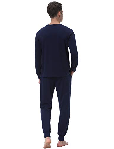 Aibrou Pijama Hombre Algodón Invierno Largo,Pijamas Cuadros Ropa de Dormir Causal Camiseta y Pantalones Cómodo cálido Talla S-XXL