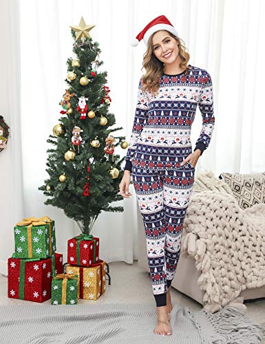 Aibrou Pijamas de Navidad Familia Conjunto Pantalon y Top Pijamas Mujer Hombre Invierno Manga Larga Pijama de Dormir 2 Piezas Niños Niña Ropa de Dormir para Bebés Mamá Papá Romper Homewear