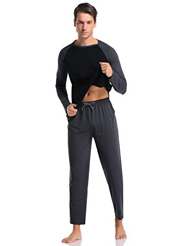 Aibrou Pijamas Hombre Invierno Manga Larga Conjuntos de Pijama para Hombre Algodón Ropa de Domir 2 Piezas Pantalones Largo