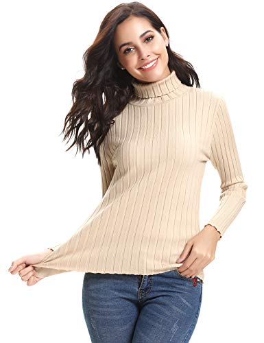 Aibrou Suéter de Cuello Alto para Mujer, Jersey Cuello Alto Manga Larga Mujer Primavera y Otoño （  Albaricoque ， XL ）