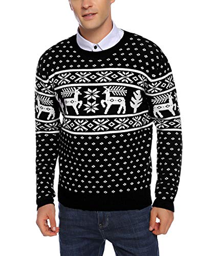 Aibrou Suéter de Navidad para Familia,Jersey de Copos de Nieve de Renos navideños para Mujer Hombre,Jersey Pullover de Punto Vintage de Inviernno Manga Larga para Niño Niña (1# Papá Negro S)