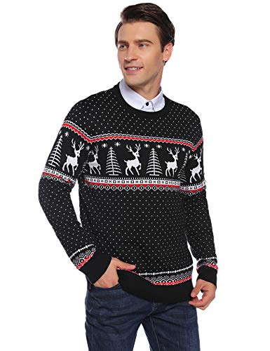 Aibrou Suéter de Navidad para Familia,Jersey Pullover de Punto de Copos de Nieve de Renos,Suéter de Navidad Invierno para Unisex Hombre/Mujer/Chicos/niñas (1# Papá Negro XXL)