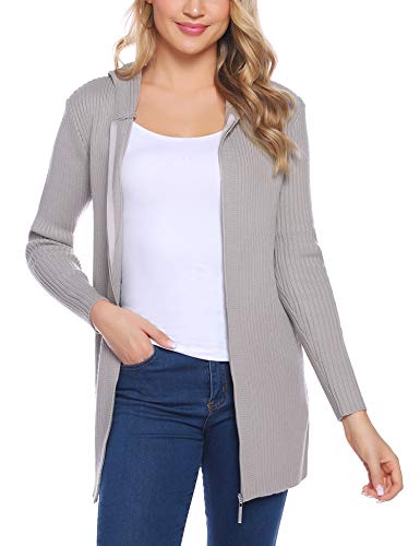 Aibrou Suéter de Punto para Mujer,Rayas Cardigan con Capucha y Cremallera,Chaqueta Punto Manga Larga