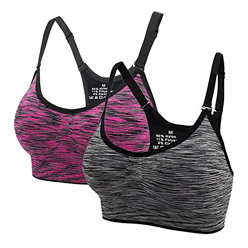 Aibrou Sujetador Deporte Mujer con Relleno Elastico y Transpirable Sujetadores Deportivo Gimnasio Yoga Fitness Ejercicio(XL, Morado/Negro)