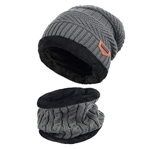 Aisprts Gorro Invierno con Bufanda, Calentar Sombreros Gorras Beanie de Punto Para Hombre Mujer (Gris)