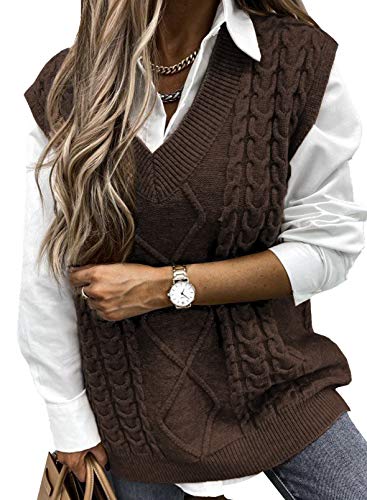 Aleumdr Mujer Chaleco Sin Mangas Jersey Sin Mangas Punto Suéter Fino Cuello Casual Jersey de Punto para Mujer sin Mangas Chaleco sin Mangas con Cuello V Tops Primavera Otoño Invierno