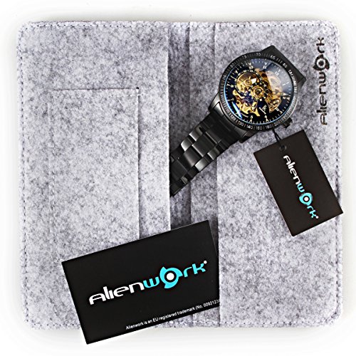 Alienwork IK Reloj Automático Hombre Mujer Negro Pulsera de Metal Acero Esqueleto