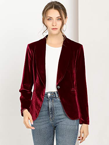 Allegra K Blazer De Terciopelo Cuello Chal Un Botón Sólido Abrigo De Oficina para Mujer Rojo XL