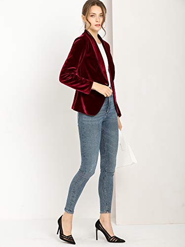 Allegra K Blazer De Terciopelo Cuello Chal Un Botón Sólido Abrigo De Oficina para Mujer Rojo XL