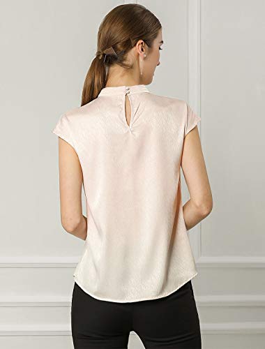 Allegra K Blusa Cuello Alto Gargantilla Ojo De Cerradura Camisa De Oficina Elegante para Mujeres Beige M