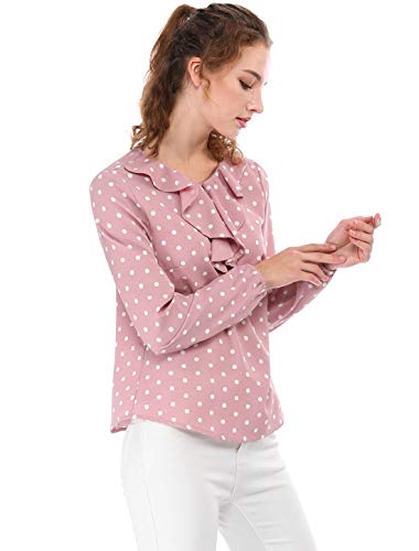 Allegra K Blusa Túnica Camisa Lunares Vintage Manga Larga Cuello De Volantes para Mujer Rosa S