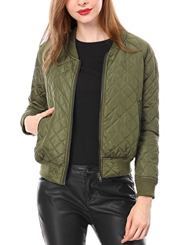 Allegra K Chaqueta de Bombardero Acolchada Cremallera Mangas raglán para Mujer Verde M