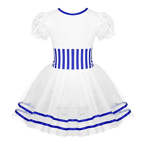 Alvivi Maillot de Danza Ballet Para Niña Maillot con Tutú Gasa de Gimnasia Ritmica Vestido Princesa Manga Gigote de Danza Moderna Azul 12 años