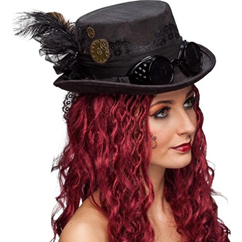 Amakando Sombrero de Copa gótico Sombrero Steampunk Negro Complemento retrofuturista Accesorio Disfraz Punk Gorro Victoriano Look Retro Sombrero