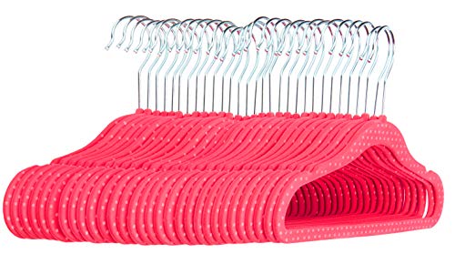 Amazon Basics - Perchas infantiles de terciopelo - Paquete de 30, Rosa (lunares)