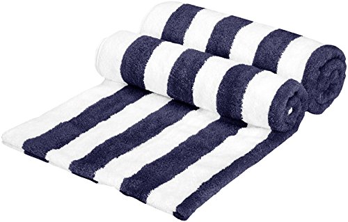 Amazon Basics - Toalla de playa, de rayas Cabana, color azul marino, pack de 2