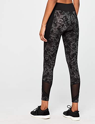 Amazon Brand - AURIQUE Leggings deportivos con paneles para mujer, Gris (Black/Grey Print Black/Grey Print), 42, Label:L