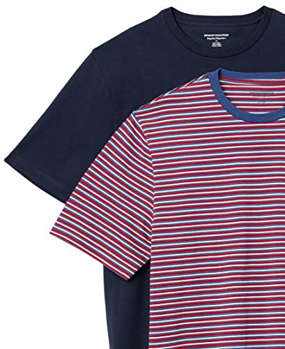 Amazon Essentials 2-Pack Crewneck T-Shirts Undershirts, Alimentador Rojo, Blanco, Azul/Azul Marino, S, Pack de 2