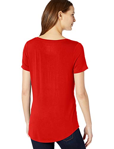 Amazon Essentials - Camisa de manga corta con cuello en V para mujer, Rojo, coral, US L (EU L - XL)