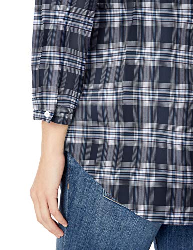 Amazon Essentials - Camisa de manga larga de algodón para mujer, Índigo (Indigo Plaid), US M (EU M - L)